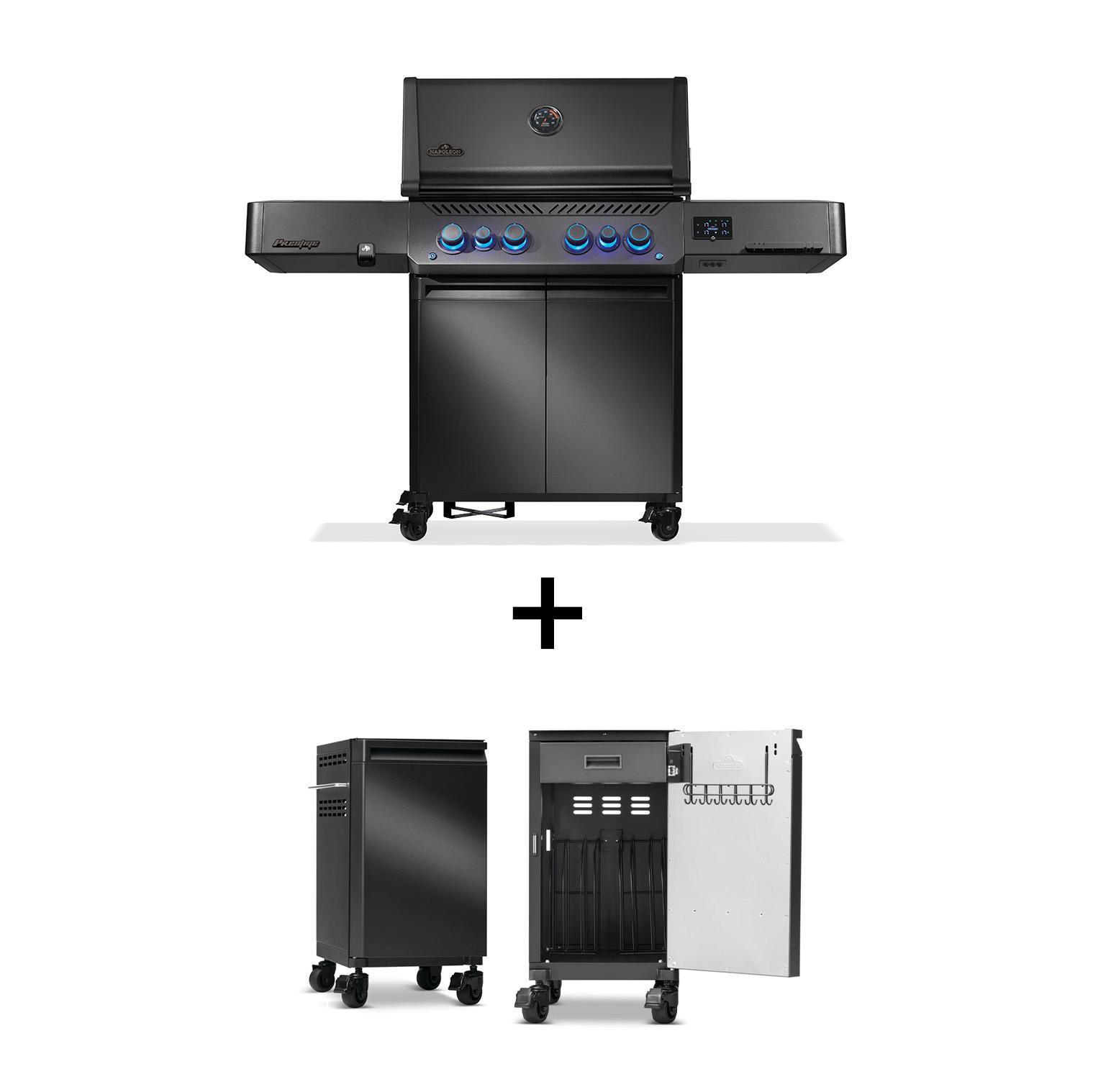 Gasgrill Napoleon Phantom Prestige 500 Connected Mattschwarz, SIZZLE ZONE und Heckbrenner (2026) Bundle inkl. 2 Unterschränke