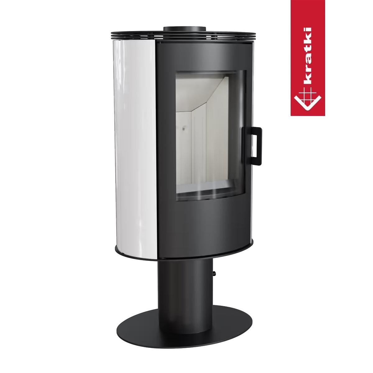 Kaminofen Kratki KOZA/AB/S/N/DR mit Standfuß und Keramikverkleidung 8 kW - Verkleidung: weiß - Tür selbstschließend: nein