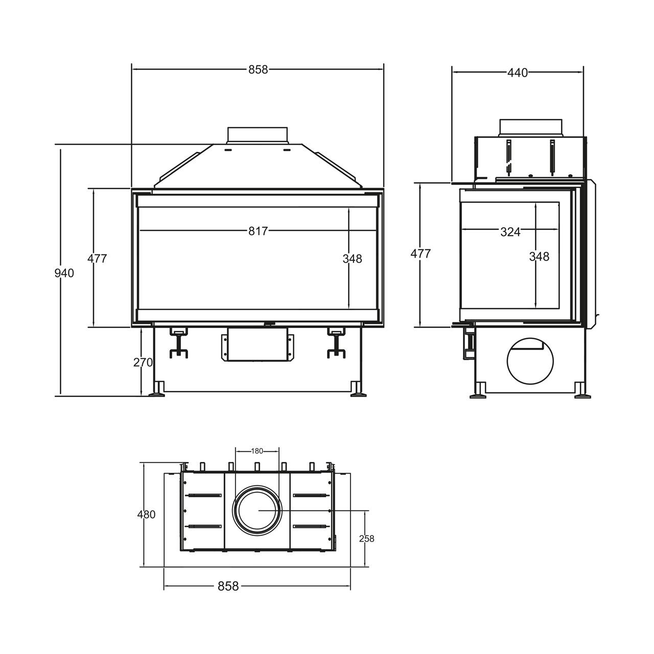 Kamineinsatz A.Caminetti Crystal 80 Open Side 7 - 12 kW
