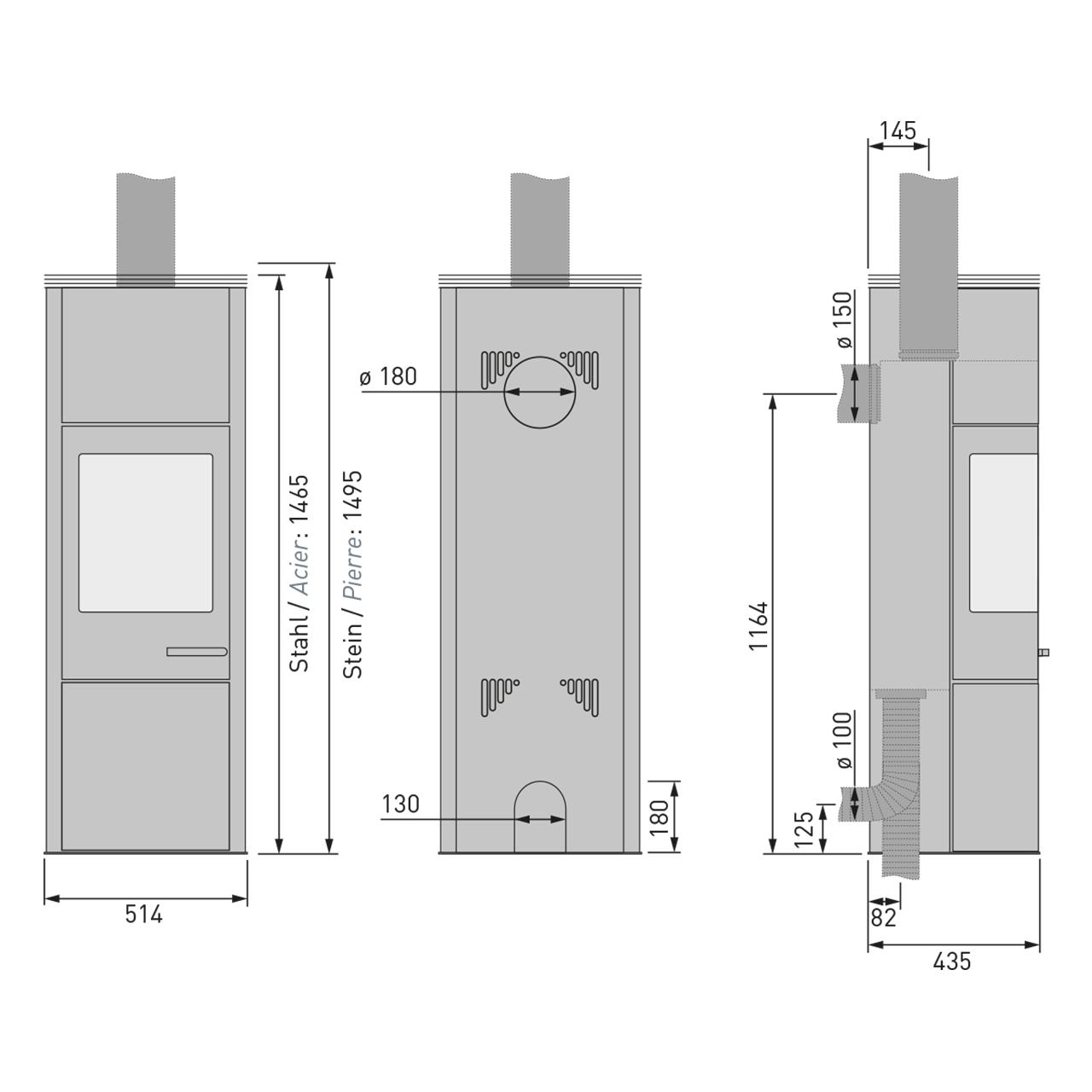 Kaminofen Skantherm Merano XL 2.0, 6,4 kW mit Komfortgriff - Ausführung: Stahl, Raumluftabhängig inkl. Stahl-Topplatte und Speichermodul