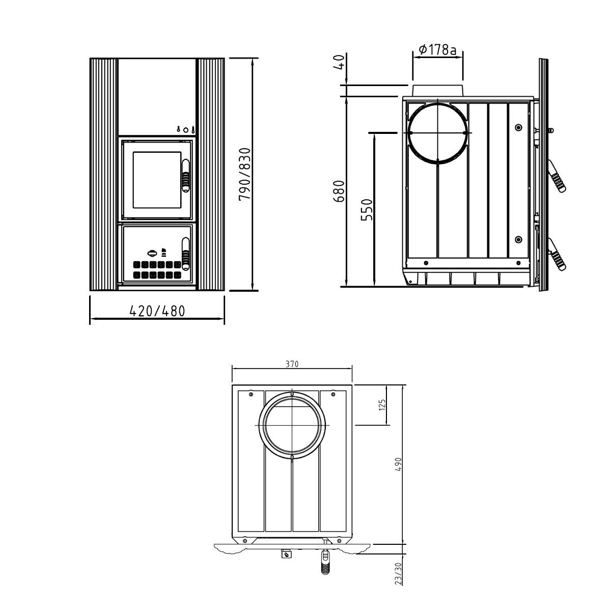 Heizeinsatz Schmid Creation 9 mit 9 kW - Frontplatte: 420 x 790 mm