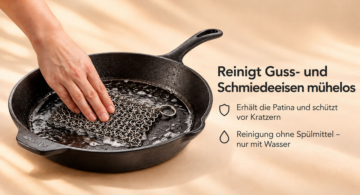 KI generiertes Titelbild, Petromax Ringreiniger XL, reinigt mühelos Guss- und Schmiedeeisen