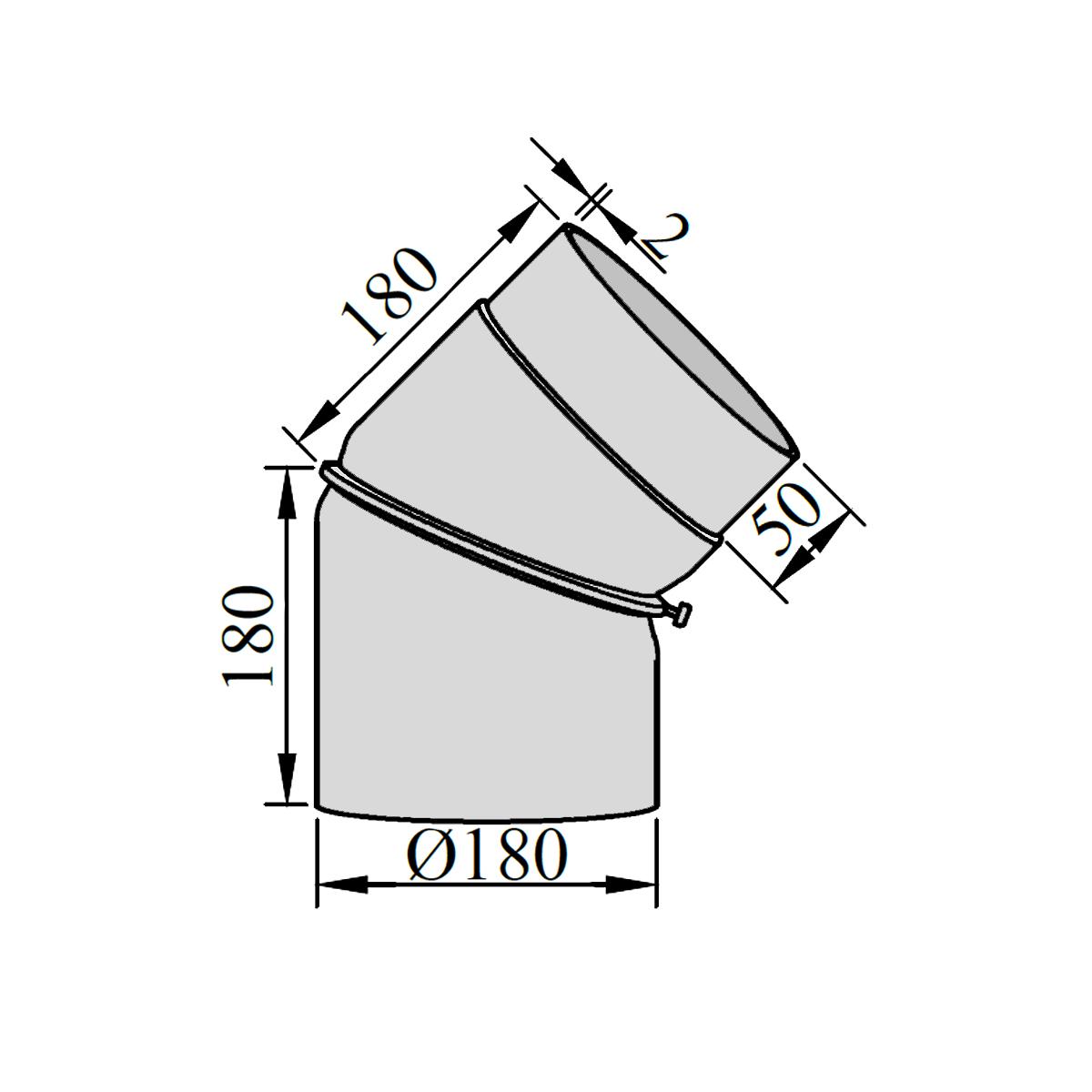 Ofenrohr Bogen 2tlg. verstellbar DN 180 mm 45° Gussgrau