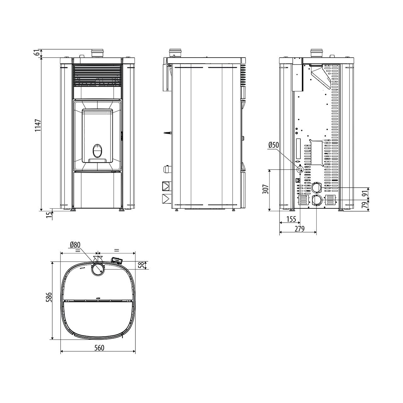 Pelletofen MCZ Musa Comfort Air 12 UP! 11,9 kW - Ausführung: 304 Bordeaux metal