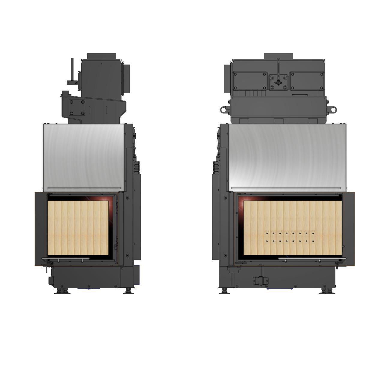 Kaminbausatz Brunner wasserführend BSK 02.1 Kamin-Kessel Eck 45/67/44 rechts, Schiebetür 12 kW - Kessel-Ausführung: Glaskeramik (GK)