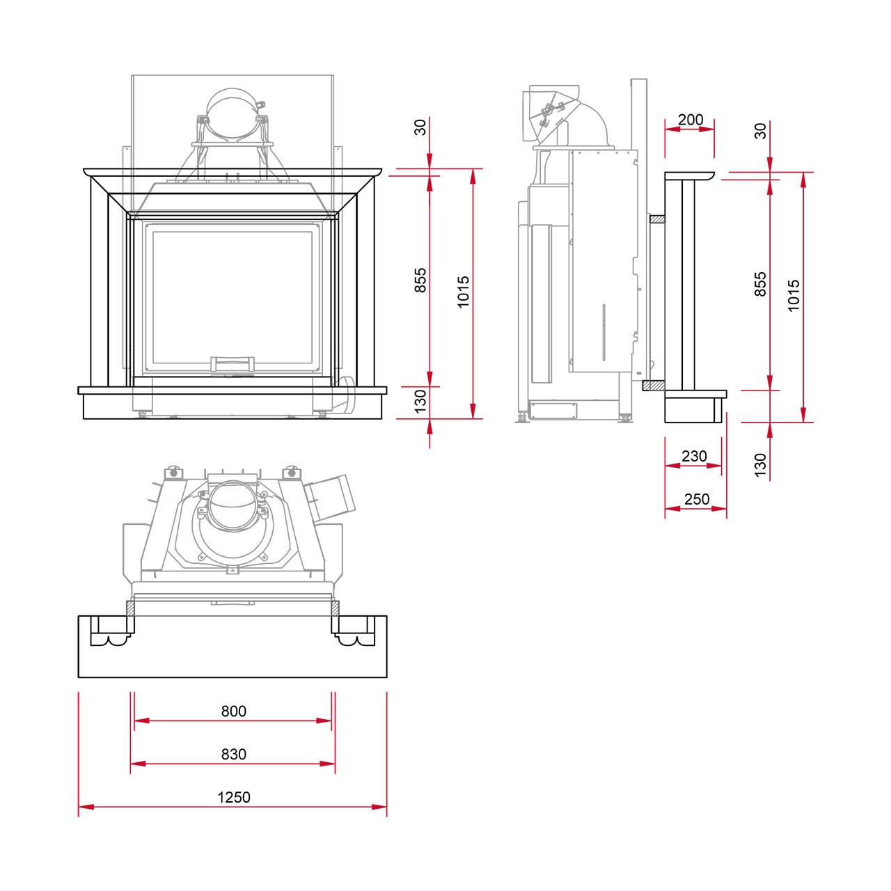 Kaminbausatz Camina N26 mit 9 kW - Naturstein: Travertino Romano - Feuerraumauskleidung: Schamotte weiß