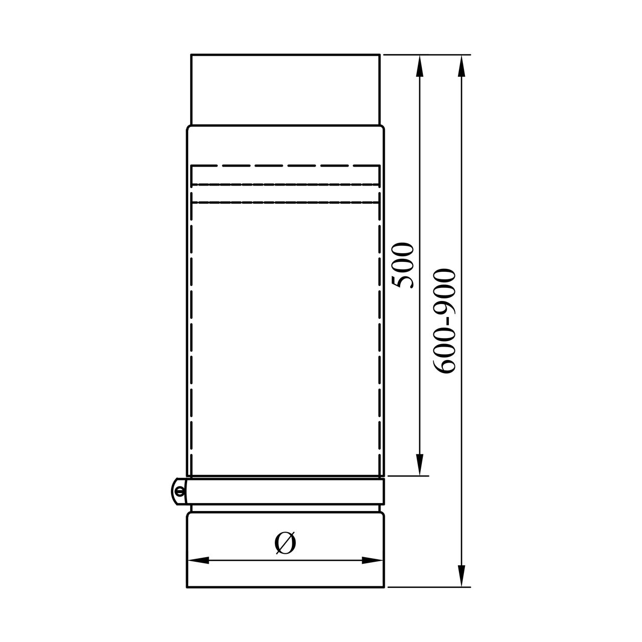Teleskop Ofenrohr DN 120 mm Schwarz verstellbar 600 bis 900 mm