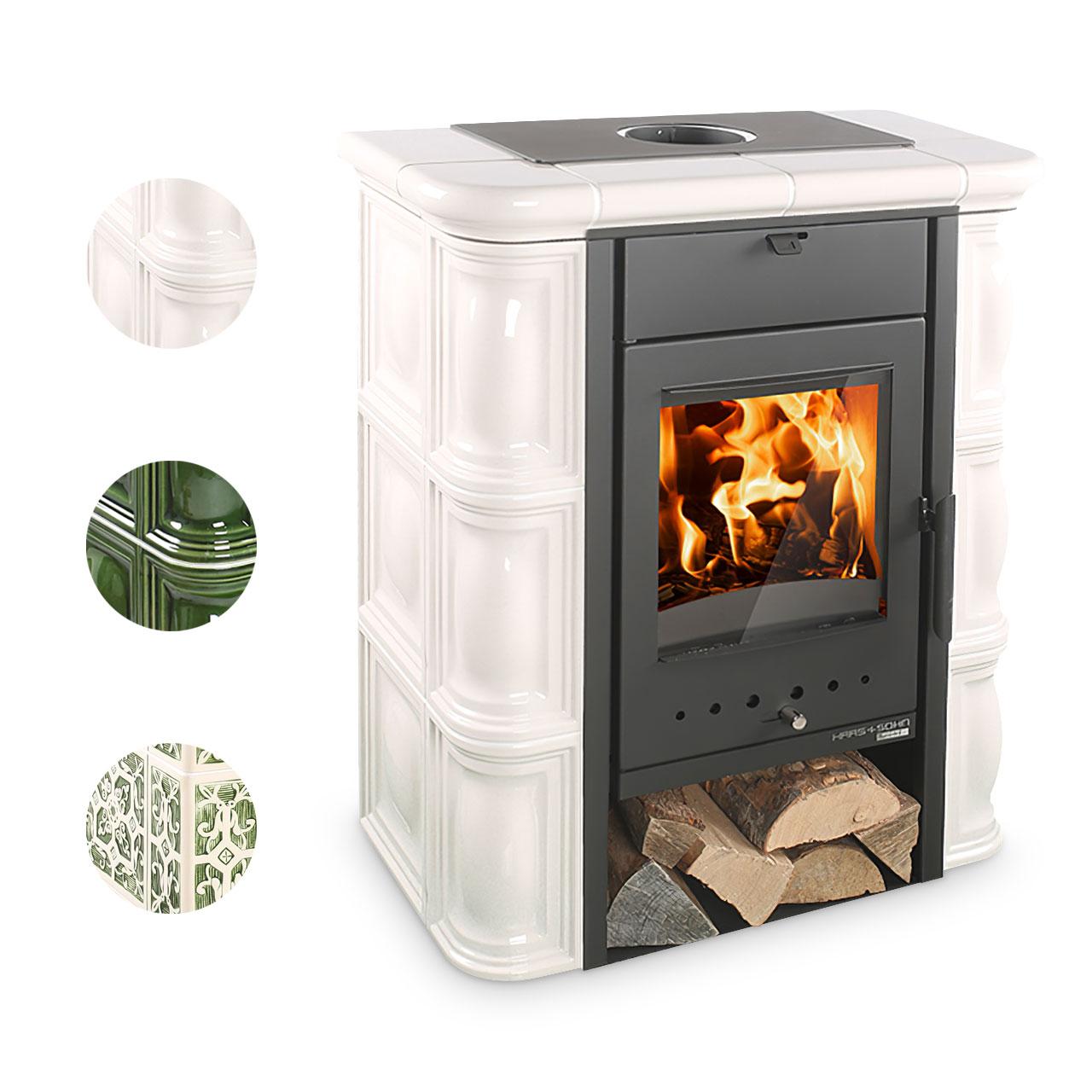 Kaminofen Haas und Sohn Tirol 6 kW 343.15-C - Keramikfarbe: Grün-Weiß