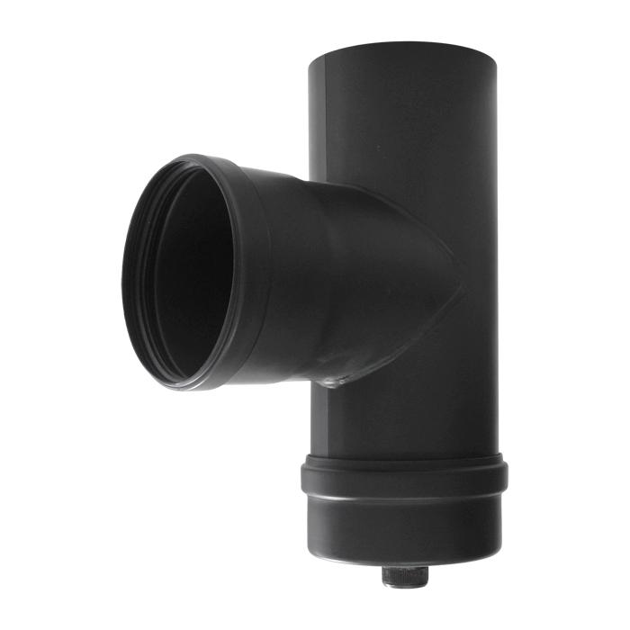 Pelletofenrohr T-Stück DN 80 mm Länge 250 mm Schwarz