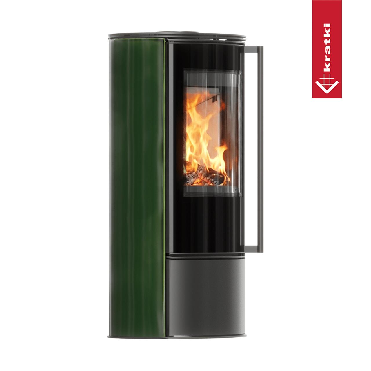 Kaminofen Kratki ERIK/KAFEL 5,5 kW - Ausführung: Grün - Topplatte: Stahl - Feuerraumauskleidung: Weiß