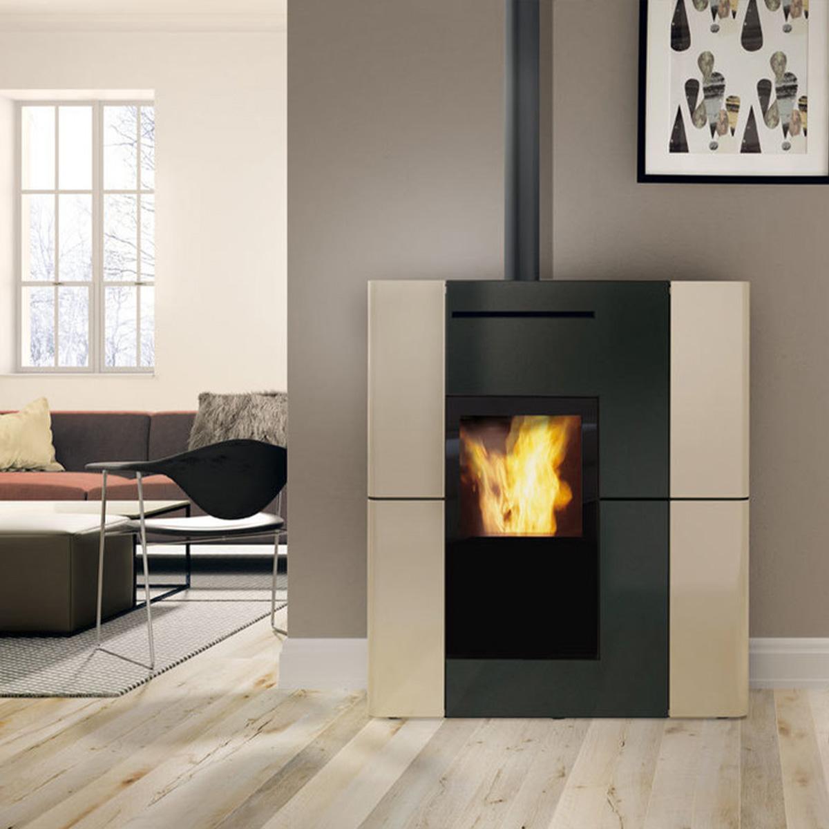Pelletofen wasserführend Edilkamin Blade2 H 18 Up 19,2 kW - Variante: Keramik Beige