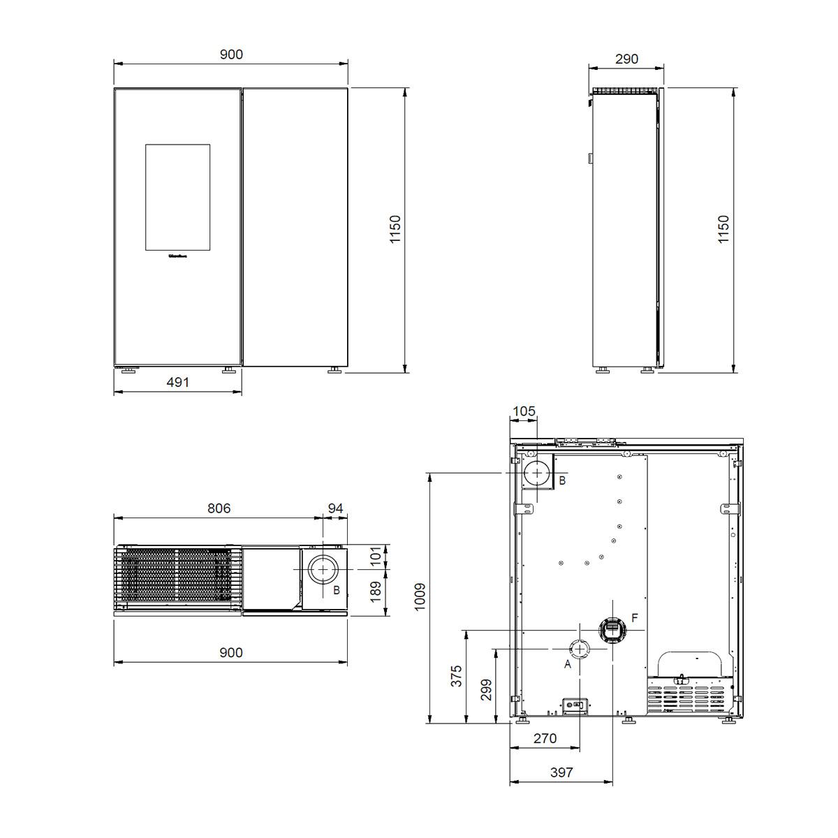Pelletofen Extraflame Prestige Line Sharon Plus mit 10 kW - Verkleidung: Stahl