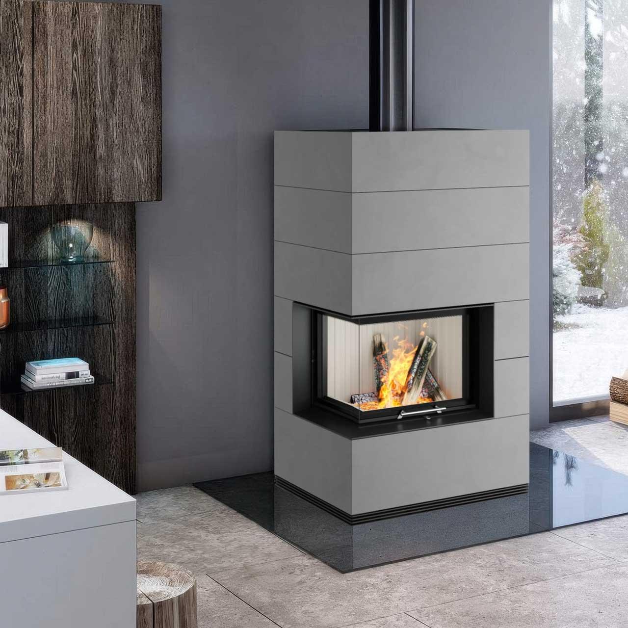 Kaminbausatz wasserführend Spartherm SIM Varia 2Lh H2O 13,3 kW - Ausführung: 1/3 Beton Fino - Feuerraumauskleidung: elfenbein