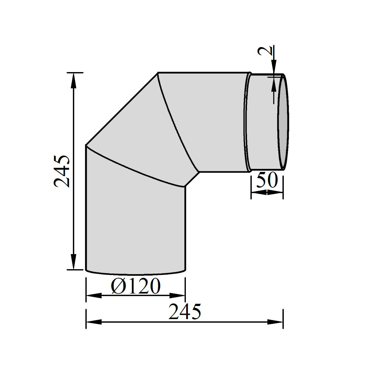 Ofenrohr Bogen 3tlg. starr geschliffen DN 120 mm 90° Schwarz