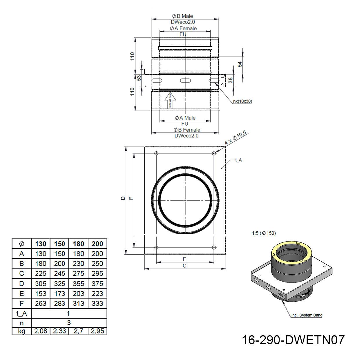 Jeremias DW-BLACK Grundplatte für Zwischenstütze - für Schornstein-Innendurchmesser: 130 mm