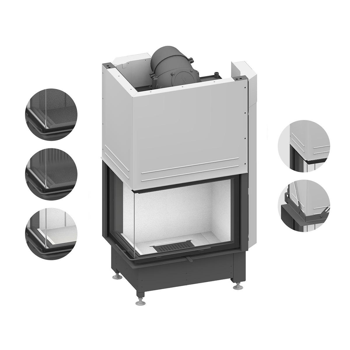 Eck-Kamineinsatz wasserführend Schmid Ekko W L 67(45)51 h mit 14,9 kW