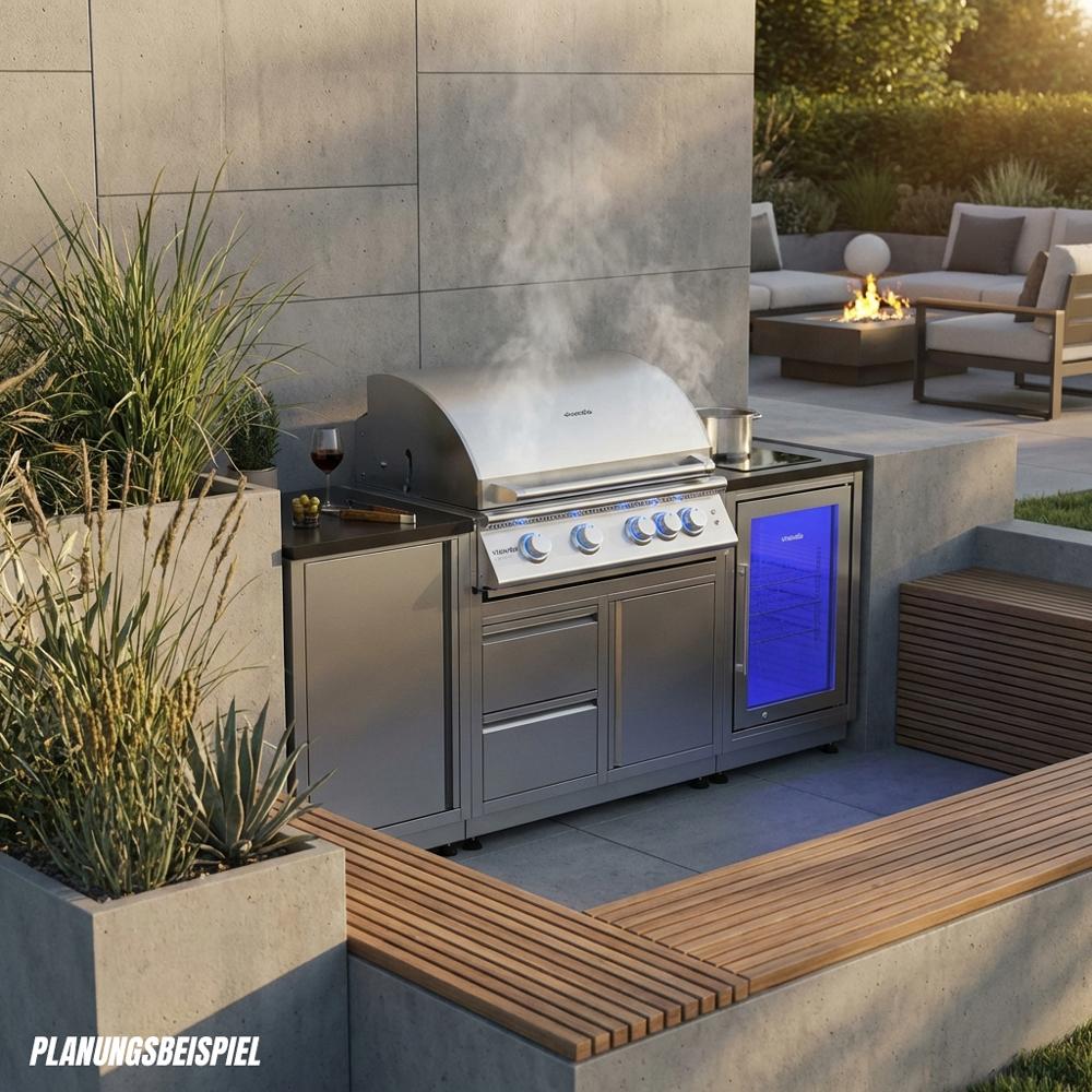 Outdoorküche vivandio quub / 32 Zoll Grillmodul Schubladen Schrankmodul - Ausführung: Silber - Mobilität: mit Stellfüßen