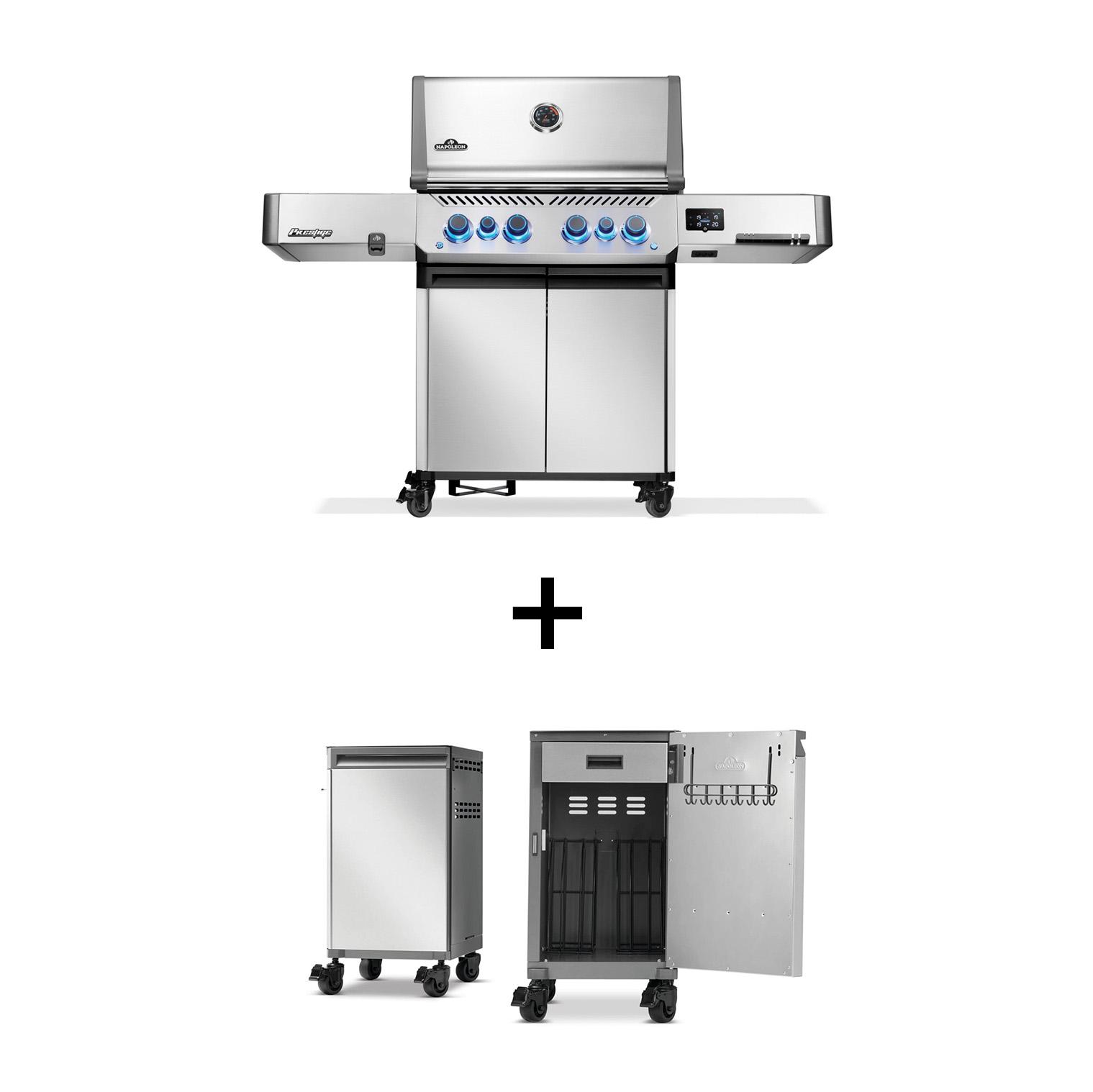 Gasgrill Napoleon Prestige 500 Connected Edelstahl mit SIZZLE ZONE und Heckbrenner (2026) Bundle inkl. 2 Unterschränken