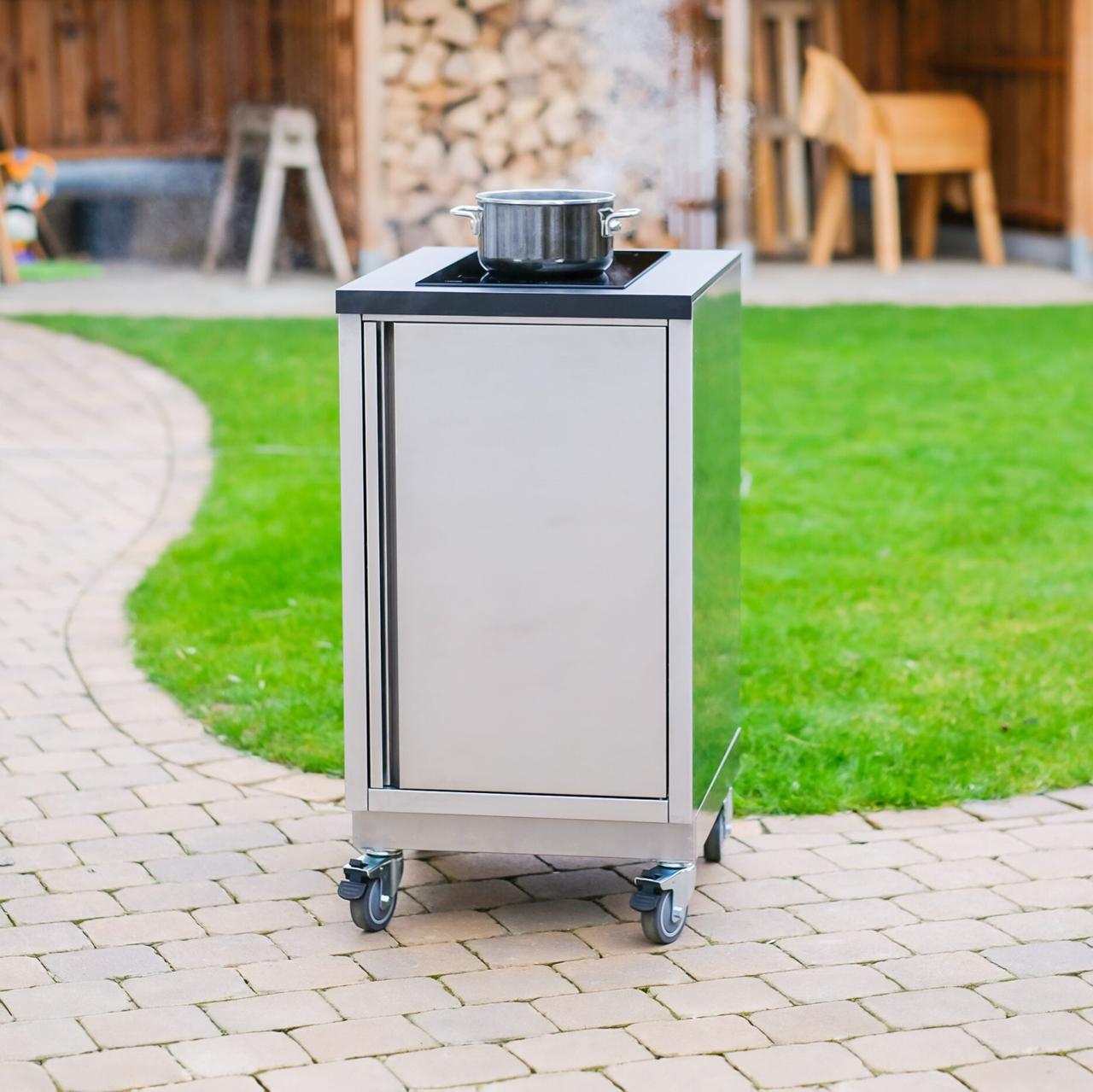 Outdoorküche vivandio quub / Outdoor Kochstation mit Induktionskochfeld - Ausführung: silber - Mobilität: mit Stellfüßen