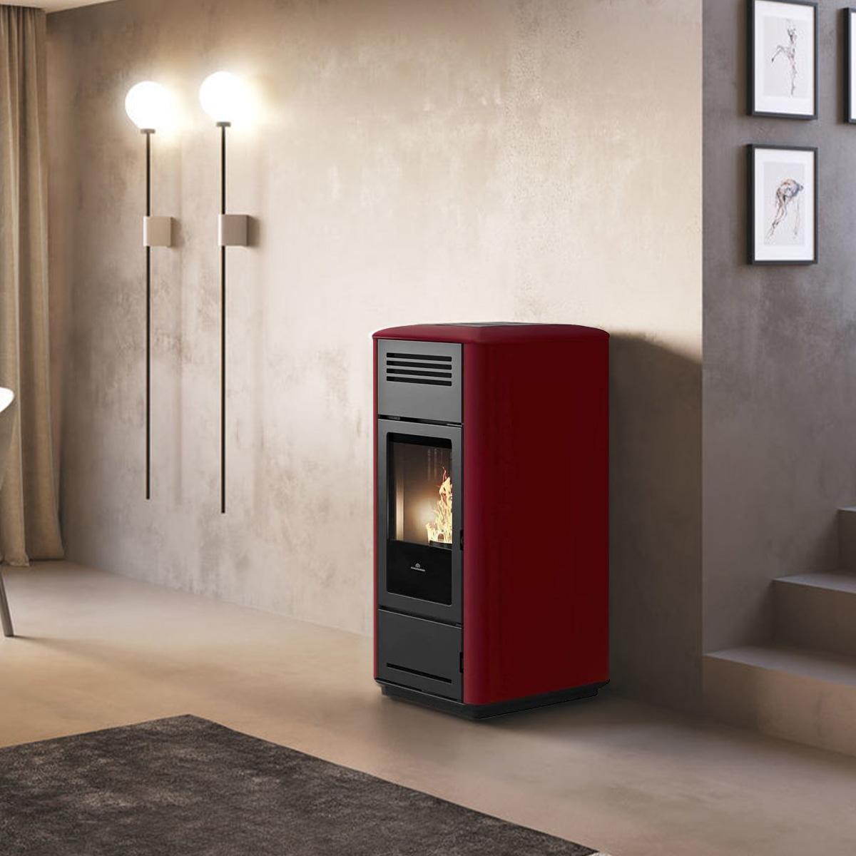 Pelletofen wasserführend Edilkamin Milla H 12 Evo 11,9 kW - Keramik: Bordeaux