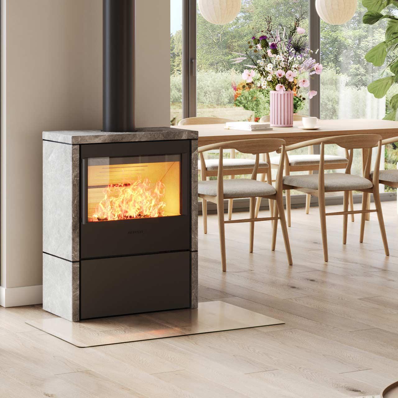 Kaminofen HWAM 5440 SmartControl Naturstein 6,1 kW - Ausführung: 5440c schwarz - Verkleidung: Speckstein - Rauchrohranschluss: Hinten