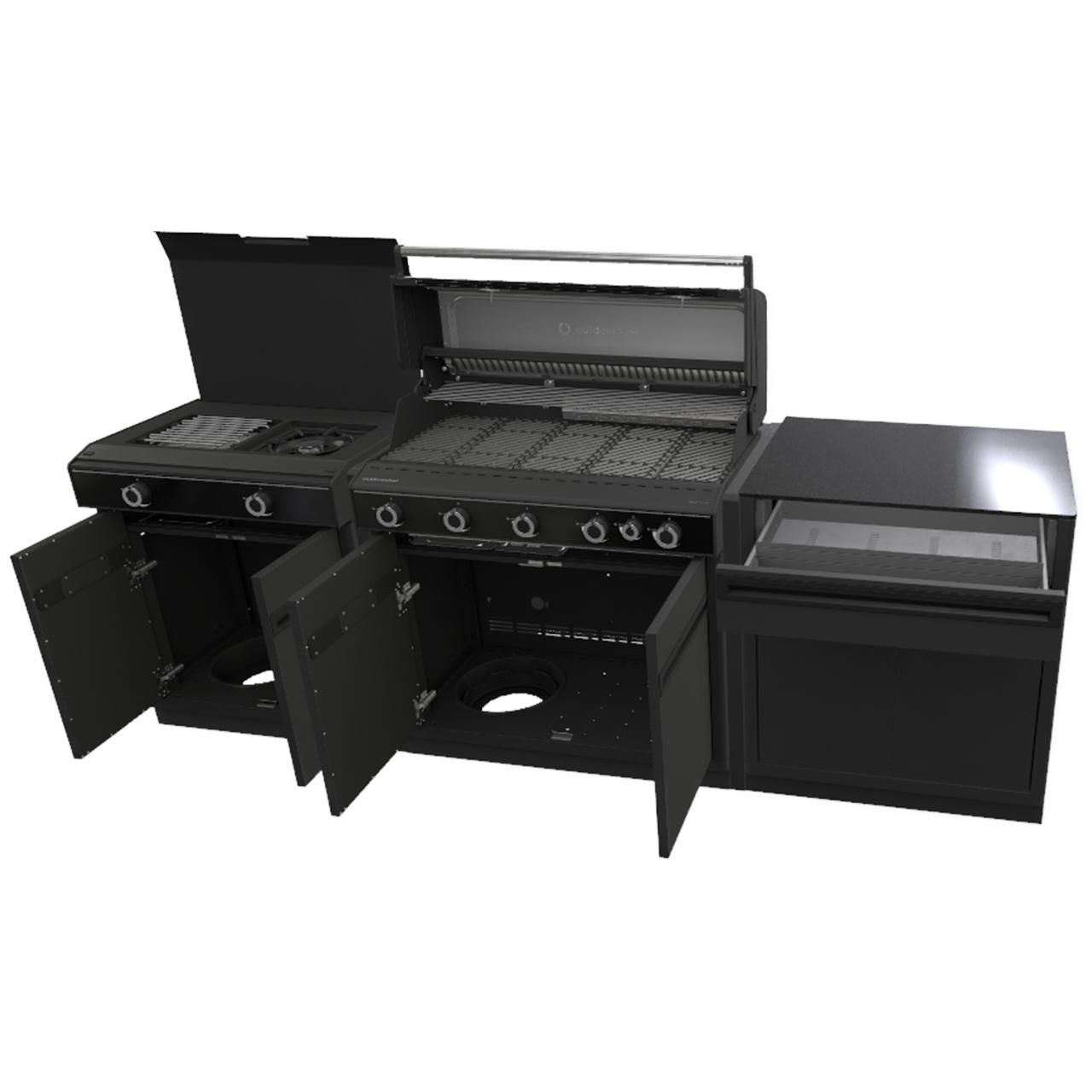 Outdoorchef Heat Outdoorküche X-515 RB K mit Blazing Zone X-245 K und Schrankmodul mit 2 Türen und 1 Schublade inkl. Granit-Arbeitsplatte
