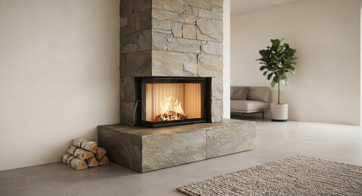 Wasserführender Kamin 42/57/30 Eck
