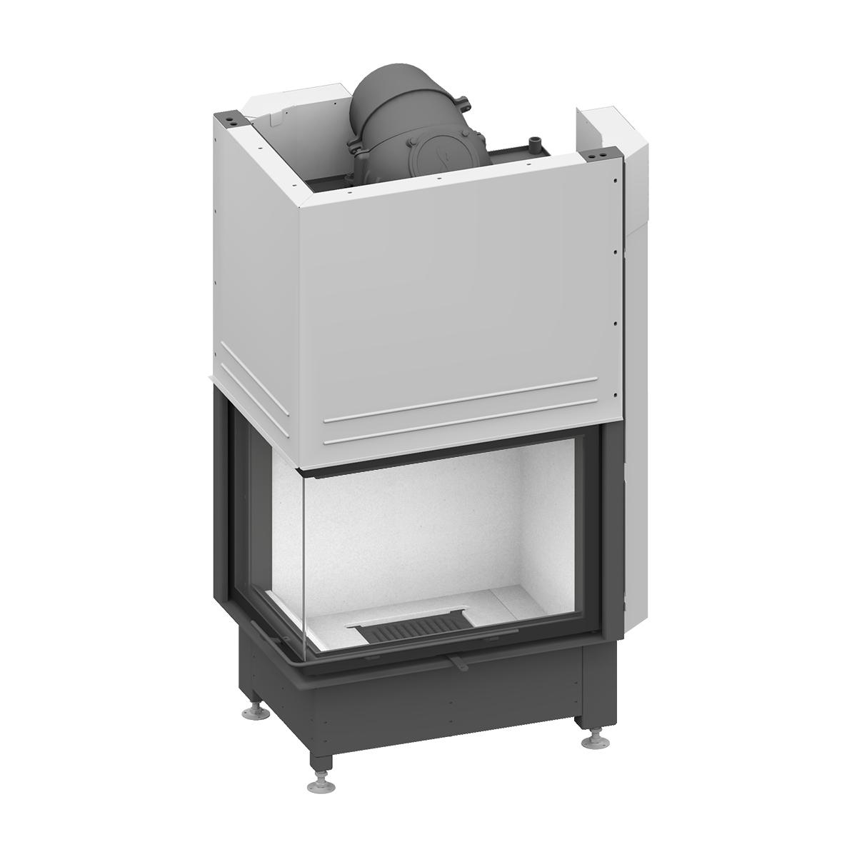 Eck-Kamineinsatz wasserführend Schmid Ekko W L 67(45)51 h mit 14,9 kW - Brennraumauskleidung: weiß - modulares Blendrahmensystem: nein