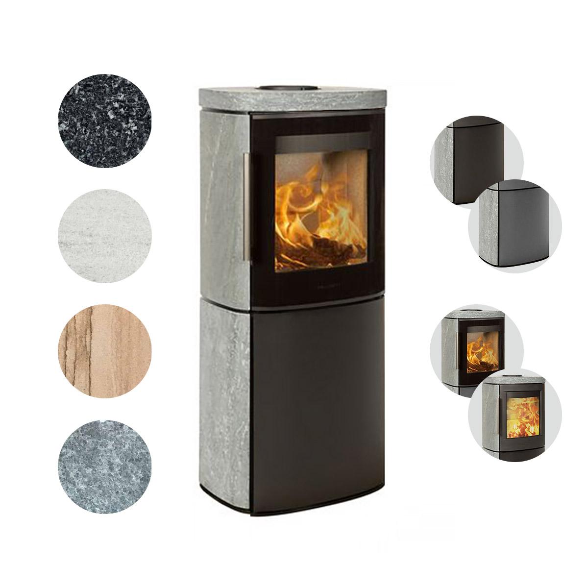 Kaminofen HWAM 4540 Stein 4,9 kW Autopilot - Brennraumtür: Guss - Korpus: Grau - Verkleidung: Speckstein