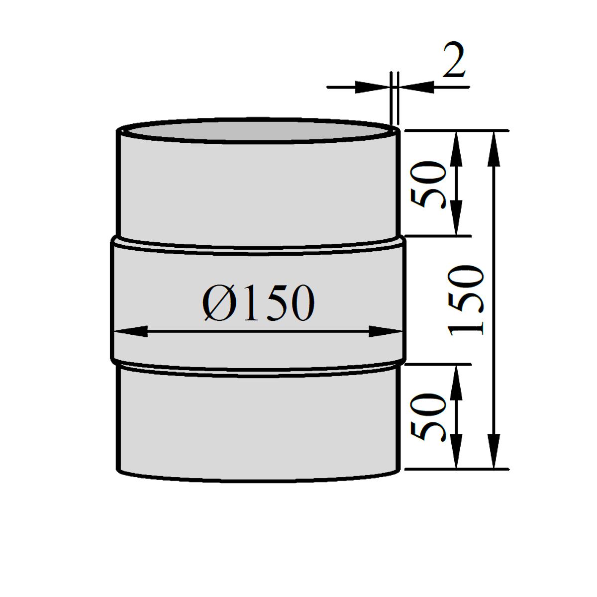 Ofenrohr Adapter DN 150 mm Länge 150 mm Grau Verbindungsstück