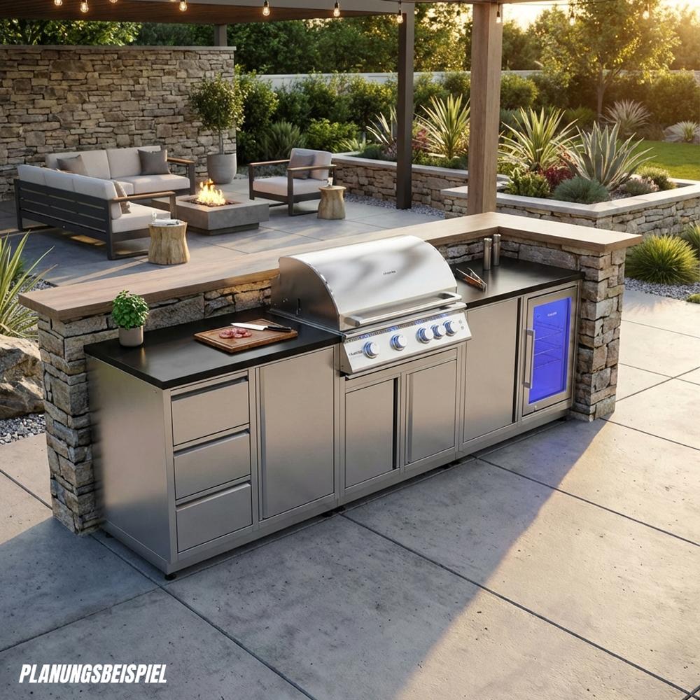 Outdoorküche vivandio quub / 32 Zoll Grillmodul Doppel Schrankmodul - Ausführung: Silber - Mobilität: mit Stellfüßen