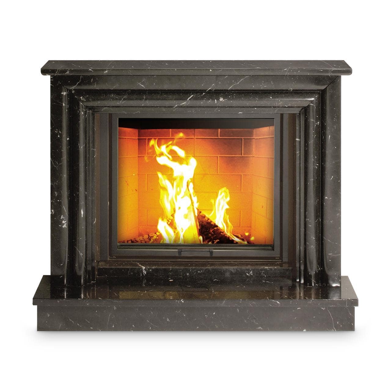 Kaminbausatz Camina N26 mit 9 kW - Naturstein: Travertino Romano - Feuerraumauskleidung: Schamotte weiß