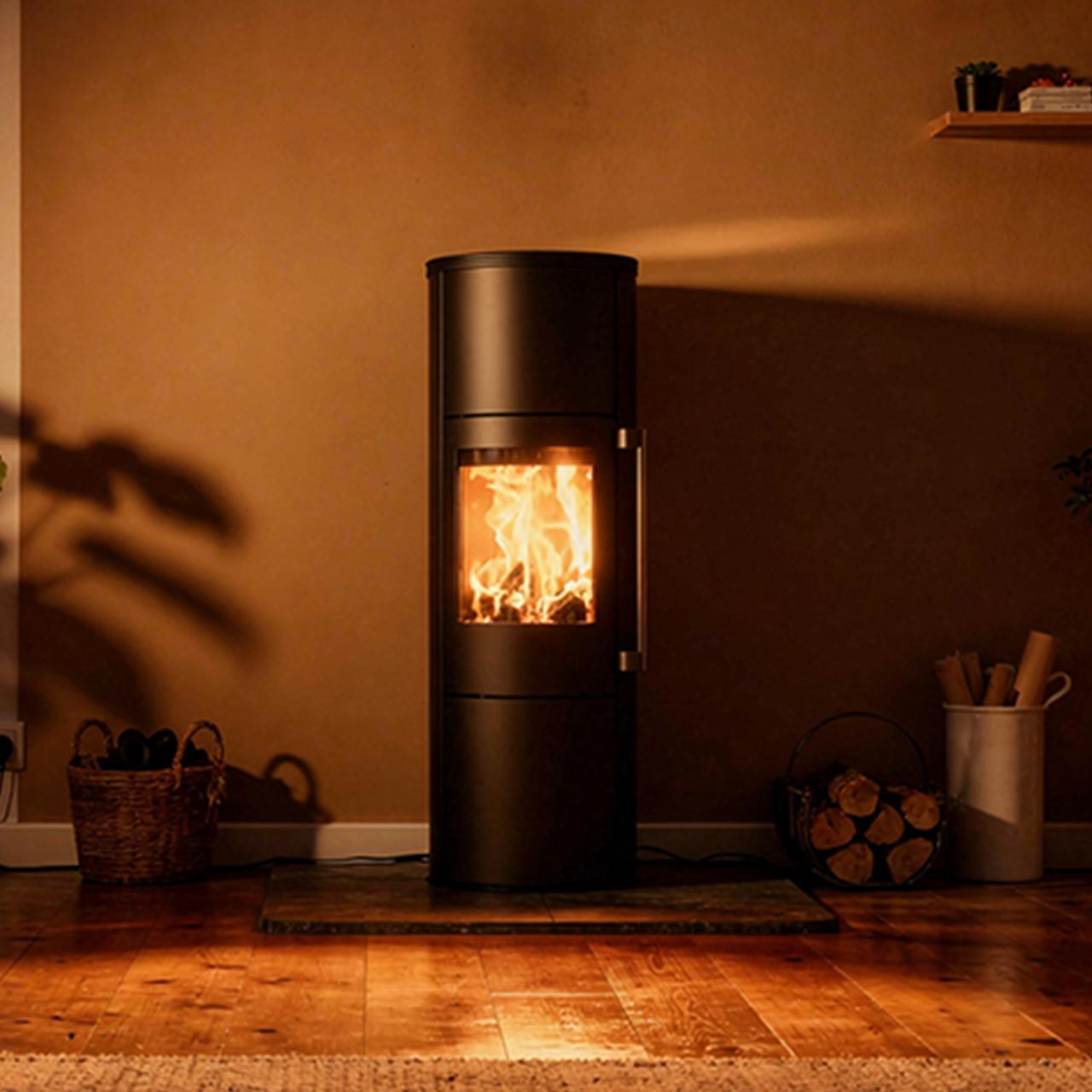 Kaminofen Skantherm Merano XL 2.0, 6,4 kW mit Komfortgriff - Ausführung: Stahl, Raumluftabhängig inkl. Stahl-Topplatte und Speichermodul