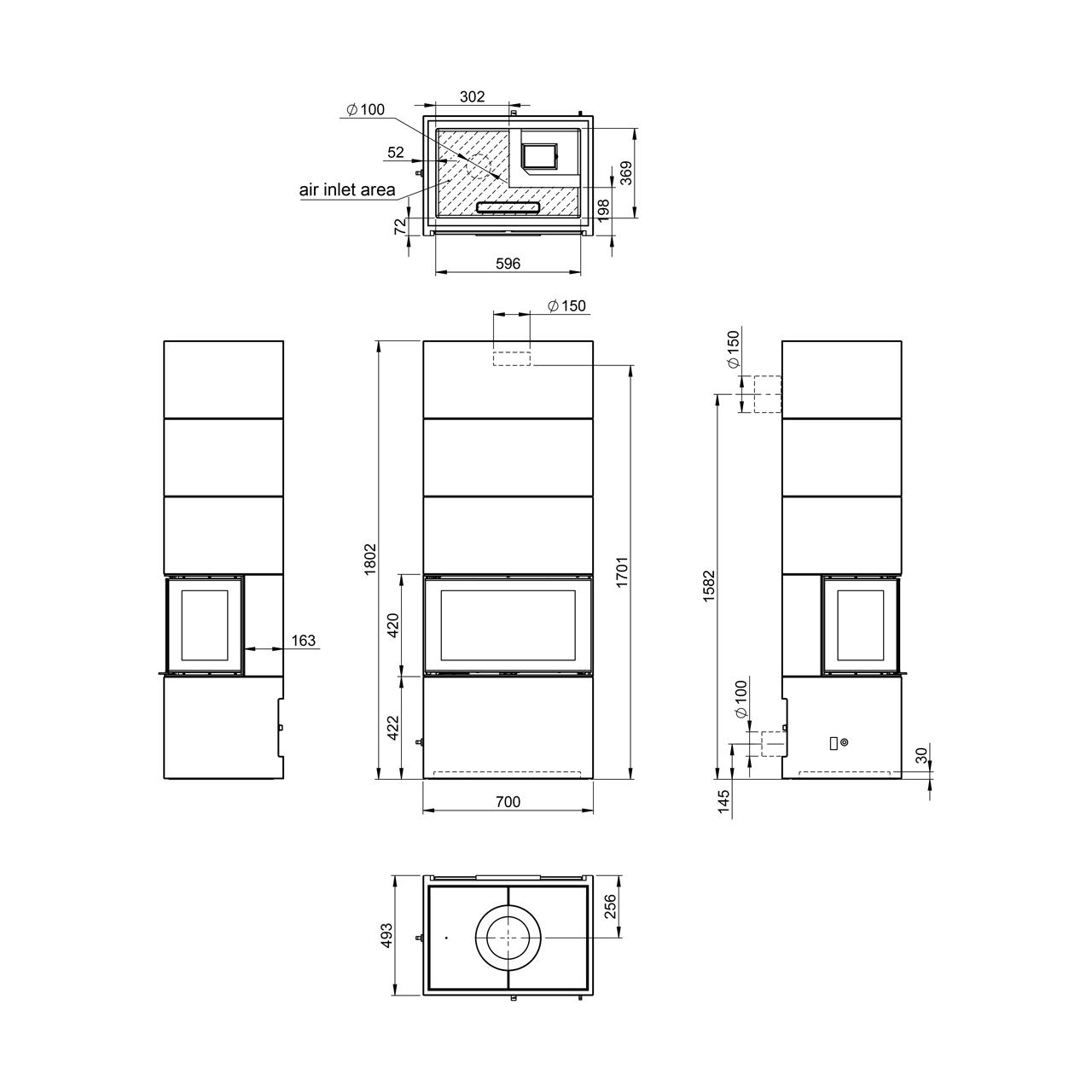 Speicherofen Nordpeis Salzburg U 2,1 kW, 3-seitiger Grundofen
