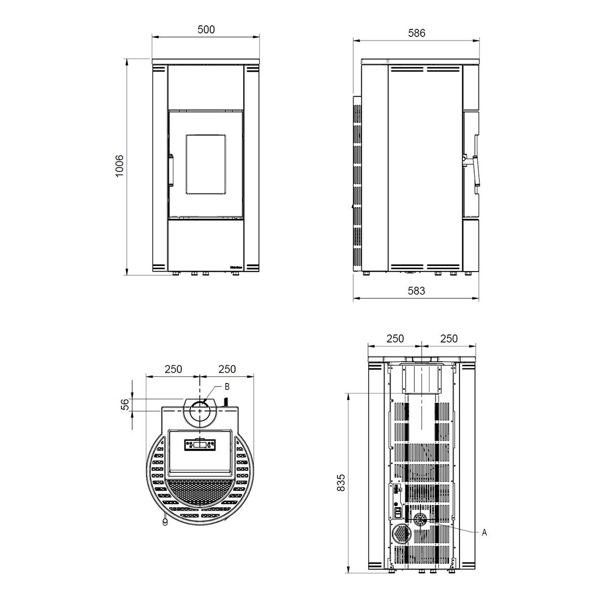 Pelletofen Extraflame Prestige Line Daniela mit 8 kW - Verkleidung: schwarz
