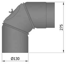 Ofenrohr Bogen 130 mm 90° verstellbar Schwarz mit Tür Knie Kniebogen