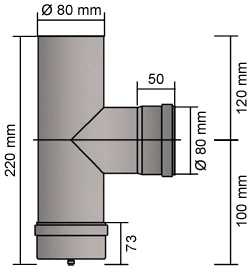 Pelletrohr T-Stück 80 x 250 mm Schwarz Kapselknie Rohr Ofenrohr Pellet