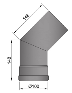 Pelletrohr Bogen 100 mm 45° Schwarz Pellet Ofenrohr Rauchrohr Knie