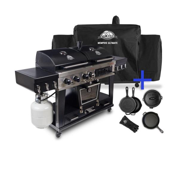 4-in-1 Grill Pit Boss Memphis Ultimate - Gas-, Holzkohlegrill & Smoker inkl. Gusseisen Starter Set