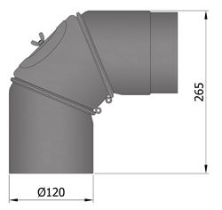 Ofenrohr Bogen 120 mm 90° verstellbar Gussgrau mit Tür