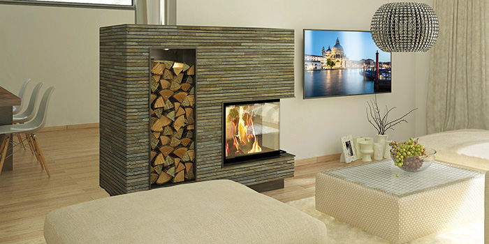 Kamineinsatz Schmid Ekko L 6745s steglos Montagebeispiel