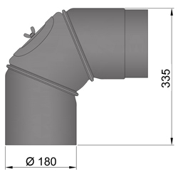 Ofenrohr Bogen 180 mm 90° verstellbar Schwarz mit Tür Rohr Rauchrohr