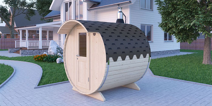 Gartensauna AA-Kaminwelt Saunafass S2 mit Vordach und Holztür Gartensauna AA-Kaminwelt Saunafass S2 mit Vordach und Holztür