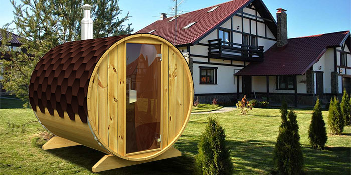 Gartensauna AA-Kaminwelt Saunafass S2 Montagebeispiel Gartensauna AA-Kaminwelt Saunafass S2 Montagebeispiel