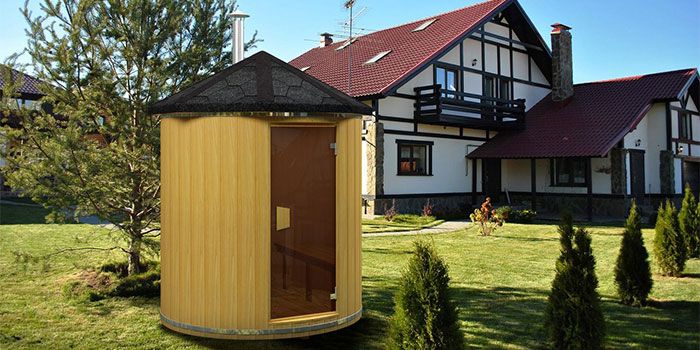 Gartensauna AA-Kaminwelt Saunafass SH Montagebeispiel Gartensauna AA-Kaminwelt Saunafass SH Montagebeispiel