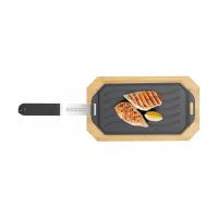 Grillzubehör Cozze Gusseisenpfanne mit Bambus Servierbrett 15x30 cm Grillzubehör Cozze Gusseisenpfanne mit Bambus Servierbrett 15x30 cm