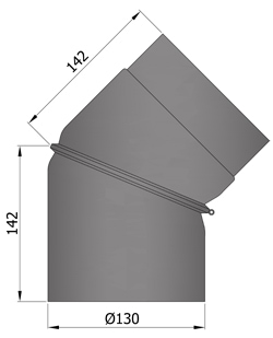 Ofenrohr Bogen verstellbar DN 130 mm 45° Zeichnung