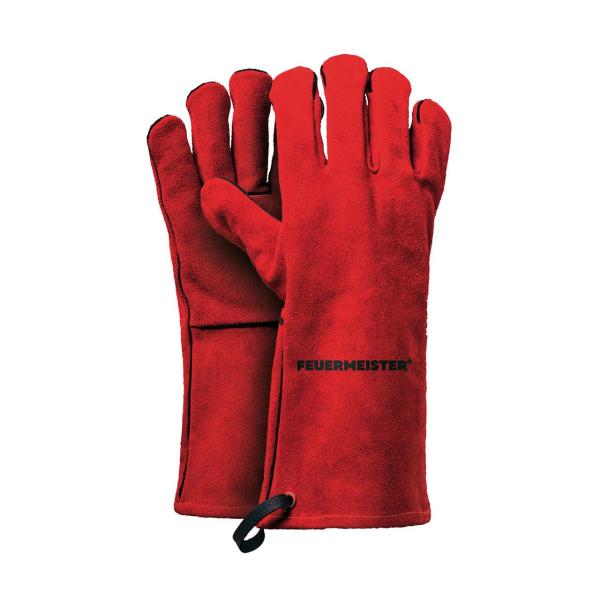Feuermeister Premium BBQ Grillhandschuhe aus Spaltleder in Rot