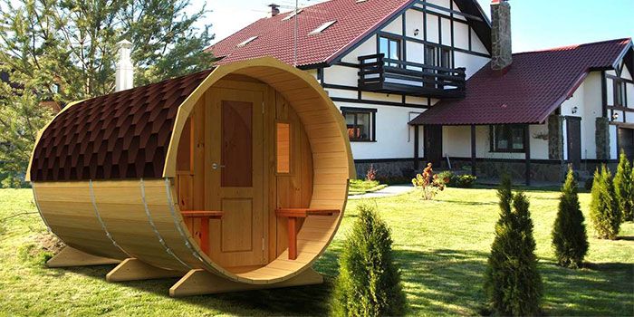 Gartensauna AA-Kaminwelt Saunafass S4PV Montagebeispiel Gartensauna AA-Kaminwelt Saunafass S4PVs Montagebeispiel